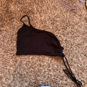 Black One-Shoulder Crop Top with Side Tie